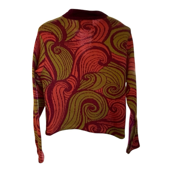 KLO Red Green Swirl Pattern Cardigan Size Small - Picture 3 of 7